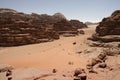 Red sand dune and desert landscape, Wadi Rum, Jordan Royalty Free Stock Photo