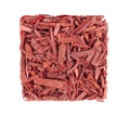 Red Sandalwood incense chips, isolated on white background. Sanderswood, rubywood or red saunders. Top view.