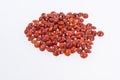 Red sandalwood seeds Adenanthera pavonina seeds on white background