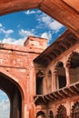 Red sandstone arches of the inner courtyard of Agra Red Fort