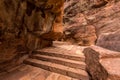 Red sandstone stair pathway in Badami fort