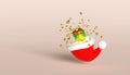 Red Santa hat with gift box, star. merry christmas and festive New Year, 3d render illustration