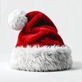 Red Santa Hat with White Fur Trim and Pompom Isolated on a White Background Royalty Free Stock Photo