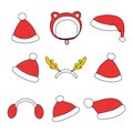 Red Santa hats set vector illustration isolated on white background Royalty Free Stock Photo