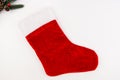 Red Santa stocking isolated on white background. Christmas or holiday concept Royalty Free Stock Photo