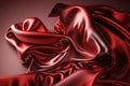 Red satin fabric background. Red silk fabric background. Wavy smooth cloth texture. Red ripple fabric Royalty Free Stock Photo