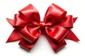 Red Satin Gift Bow Ribbon Close-Up Isolated on White Royalty Free Stock Photo