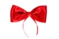 Red satin gift bow. Ribbon. Isolated on white. Royalty Free Stock Photo