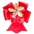 Red satin gift bow. Ribbon. Royalty Free Stock Photo