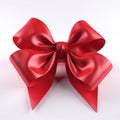 Red satin gift bow. Ribbon. Isolated on white. Generative AI Royalty Free Stock Photo