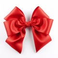 Red satin gift bow. Ribbon. Isolated on white. Generative AI Royalty Free Stock Photo