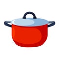 Red saucepan.Kitchen utensil. Vector illustration cartoon flat Royalty Free Stock Photo