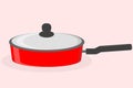 Red saucepan stewpan for cooking new metal with lid kitchen item vector