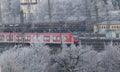 Red Sbahn train Munich in winter Royalty Free Stock Photo