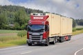 Red Scania G Truck Prosi FNA Trailer on Road