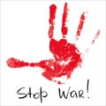 Red Scarry Bloody hand print. Stop War.