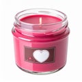 Red Scented Candle in Glass Jar with Heart on White Background Royalty Free Stock Photo