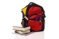 Red School Backpack with Books Royalty Free Stock Photo