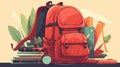 Red school backpack with books and a book Royalty Free Stock Photo