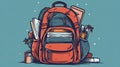 red school backpack with books, pencils and notebooks Royalty Free Stock Photo