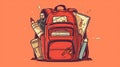 Red school backpack with books on a white background Royalty Free Stock Photo