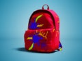 Red school bag backpack with spots right view 3d render on blue Royalty Free Stock Photo
