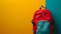 Red school bag with supplies, isolated on white background, featuring zipper, handle, and sporty design Royalty Free Stock Photo