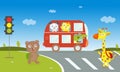 Red school bus crocodile Driving on the road. Royalty Free Stock Photo