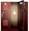 Red School Lockers With Light Bulb Inside Front