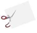 Red scissors cut the white paper Royalty Free Stock Photo