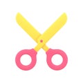 Red scissors with yellow sharp blade 3d icon vector illustration. Cutting symbol of barbershop