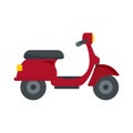 Red scooter delivery icon, flat style