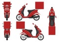 Red scooter vector template. Vehicle branding mockup side, front, back, top view Royalty Free Stock Photo