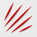 Red scratch set. Claws scratching animal scrape track. Vector illustration Royalty Free Stock Photo