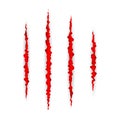 Red scratch set. Claws scratching animal scrape track. Vector illustration