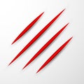 Red scratch set. Claws scratching animal scrape track. Vector illustration