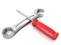 Red screwdriver and wrench spanner on white background Royalty Free Stock Photo