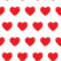 Red scrible doodle hearts seamless pattern on white background