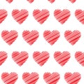 Red scrible hearts seamless pattern on white background