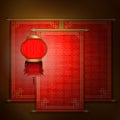 Red scroll with Asian ornament and chinese lantern