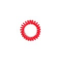 Red scrunchy on white background isolated closeup, spiral elastic scrunchie, circle flexible plastic hair band, one round barrette