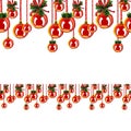 Red seamless border with Christmas balls. Digital hand-painted decorations for The New Year design