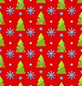 Red seamless Christmas pattern green fir Royalty Free Stock Photo