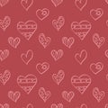 Red seamless pattern with hand drawn heart shapes Royalty Free Stock Photo