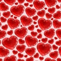 Red seamless pattern made of bright hearts