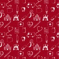 Red seamless pattern-medical items