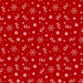 Red seamless pattern with white Ho Ho Ho words. Santa laughing - funny hand drawn doodle, seamless pattern. Lettering poster or t-