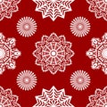 Red seamless snowflake pattern. White snowflakes on red background. Vector illustration. Royalty Free Stock Photo