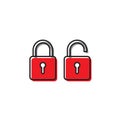 Red security Lock Icon Flat Graphic Design isolated on white Royalty Free Stock Photo