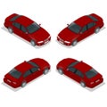 Red Sedan Car. Flat isometric high quality city transport icon set. Vector illustration Royalty Free Stock Photo